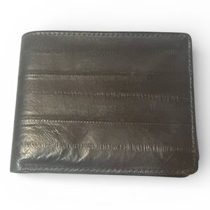 Genuine Eel Skin Vintage Men’s Brown Bi Fold Wallet Luxury Exotic Card Holder
